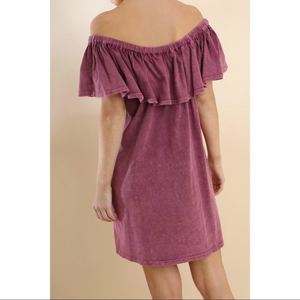 Umgee Mineral Wash Off Shoulder Dress - Picture 2 of 7